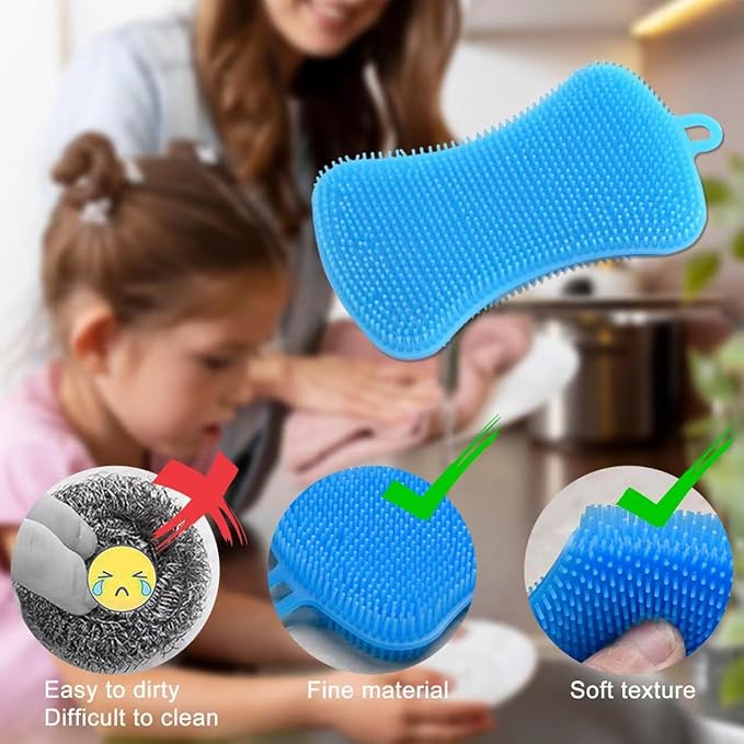 6 PCS Silicone Dish Sponges, Super Durable Safe and Dry Fast Silicone Sponge, Multi-Purpose Sponge Kitchen Gadgets, Reusable Rubber Kitchen Dish Dishes Fruits Vegetables Washing Cleaning Sponge Brush.