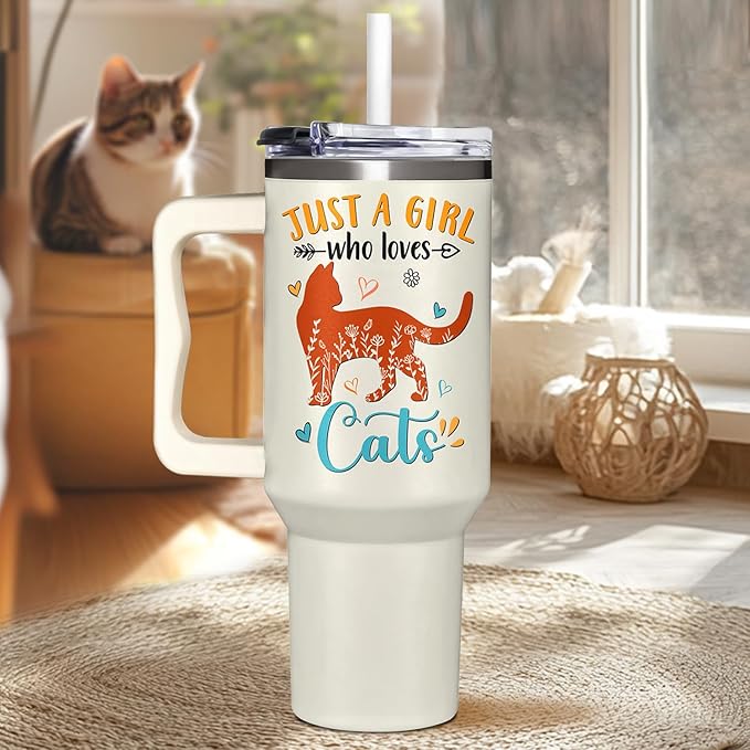 Cat Gifts for Girls, Cat Lover Gifts for Women, Pet Mom Gift for Women, 40 oz Tumbler with Lid and Straw for Birthday, Mothers Day, Christmas