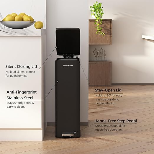 Soft-Close Trash Can with lid，8 Gallon/30L Anti-Fingerprint Stainless Steel Garbage Can with Foot Pedal for Kitchen