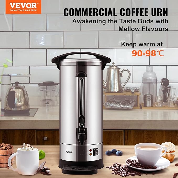 VEVOR Commercial Coffee Urn, 110Cups/16.5L Stainless Steel Large Coffee Dispenser, 1500W 110V Electric Coffee Maker Urn For Quick Brewing, Hot Water Urn for Easy Cleaning