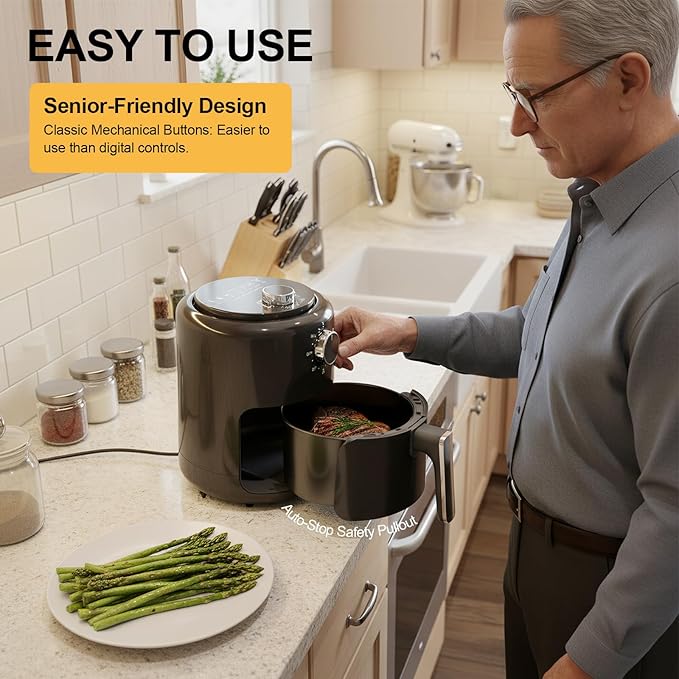 Compact Air Fryer Small 2QT, 4-in-1 Small Mini Airfryer, Bake, Roast, Reheat, 98% Less Oil, Adjustable Temperature Control w/ 60min Timer, Quiet, Nonstick & Dishwasher Safe Basket, BPA-Free, Grey