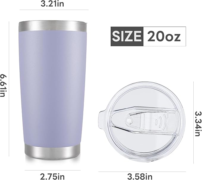 20 oz Tumbler with Lid Stainless Steel Insulated Tumblers Bulk Double Wall Vacuum Cups Powder Coated Travel Mug Keep Drink Cold and Hot, Cosmic Lilac, 8 Pack