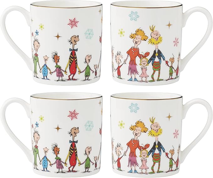 Lenox 895054 Merry Grinchmas Mugs, Set of 4, 14oz, Christmas Drinkware, Holiday Hosting