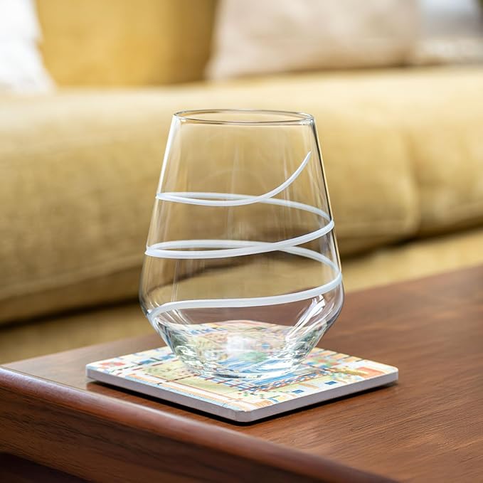 Rolf Glass Twist Stemless Wine Tumbler 18 ounce | Proudly Made in the USA | Stemless Wine Glasses | Lead-Free Glass | Etched Tumbler Glasses (Set of 4)