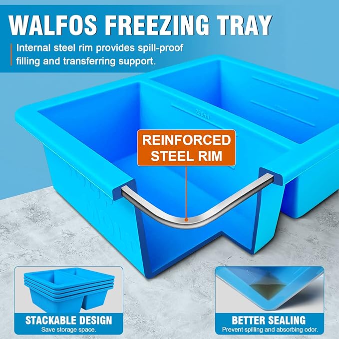 Walfos Extra-Large Silicone Freezing Tray with Lid, 1-Cup Freezer Tray for Soup, Silicone Freezer Container For Storing and Freezing, Broth, Sauce and Ice, 2 Pack