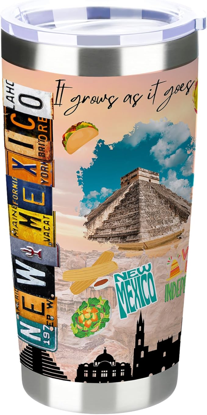 20oz Insulated Tumbler New Mexico State Coffee Mug, United States Map Travel Mug Landmark, Birthday Gifts Cute Custom Tumbler Cups with Lid and Straw Gifts for Mom