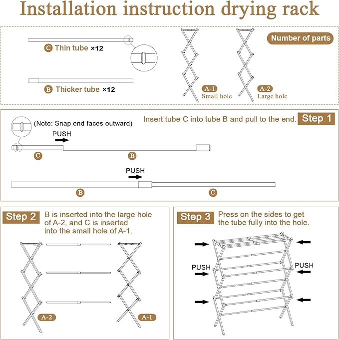 Foldable Drying Rack Clothing, 3-Tier Portable Clothes Drying Racks for Indoor & Outdoor, Anti-Rust Compact Laundry Rack Collapsible, White 29" D x 14" W x 41" H