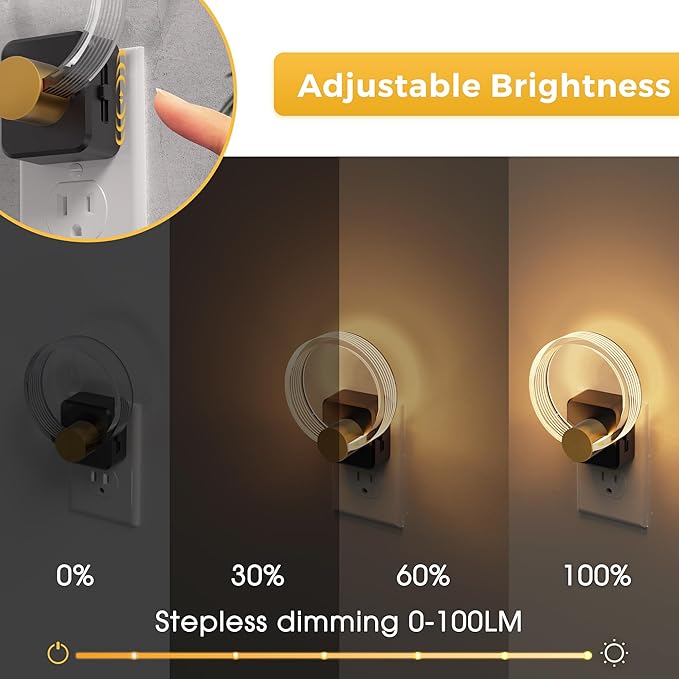 L LOHAS LED Night Lights Plug into Wall, 2 Pack Plug in Night Lights with Light Sensor, 3000K Soft White, 0-100LM Brightness Adjustable, Acrylic Nightlight for Bathroom Bedroom Hallway