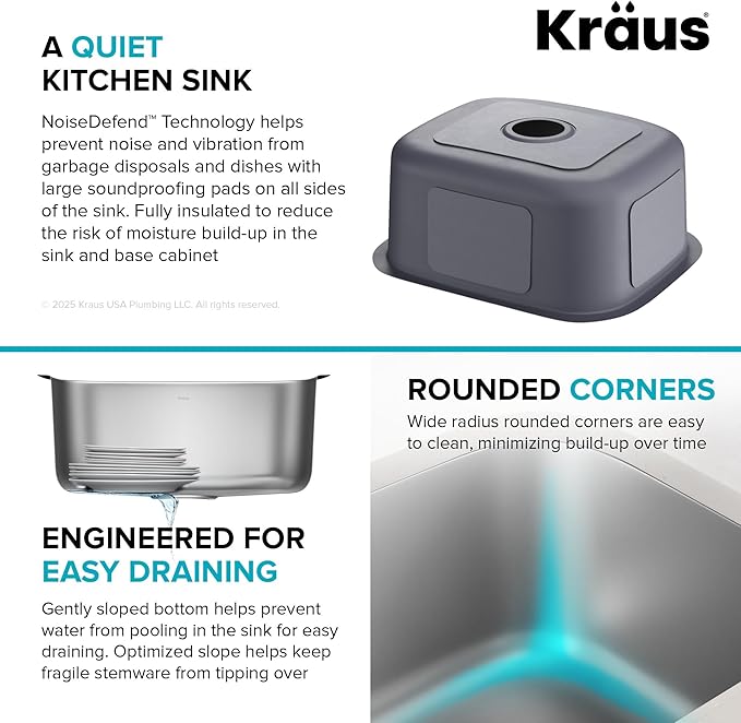 Kraus 19 3/4 Inch Stainless Steel Kitchen Sink, Durable 18 Gauge Single Bowl Kitchen Sinks Undermount, KBU11