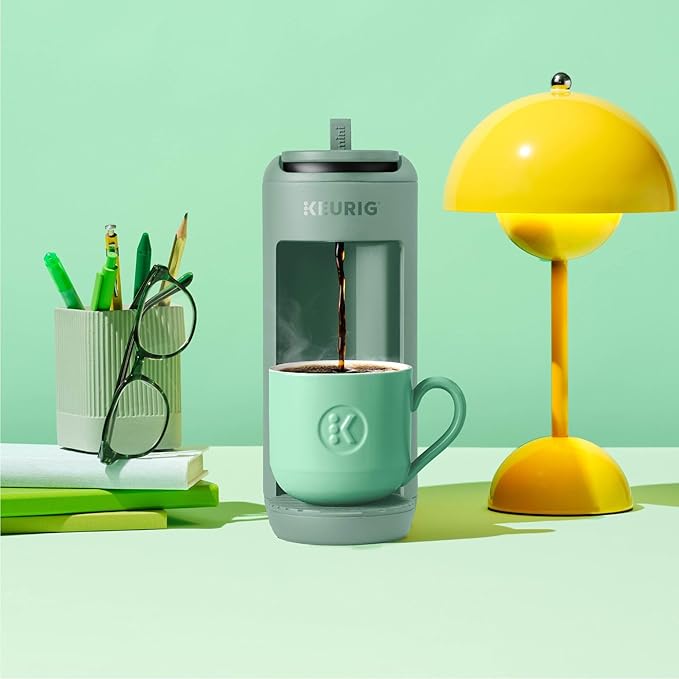 Keurig K-Mini Mate Single Serve Coffee Maker – Ultra-Compact 4” Width, Travel Mug Friendly, Ideal Holiday Gift for Small Spaces, Glamping Green