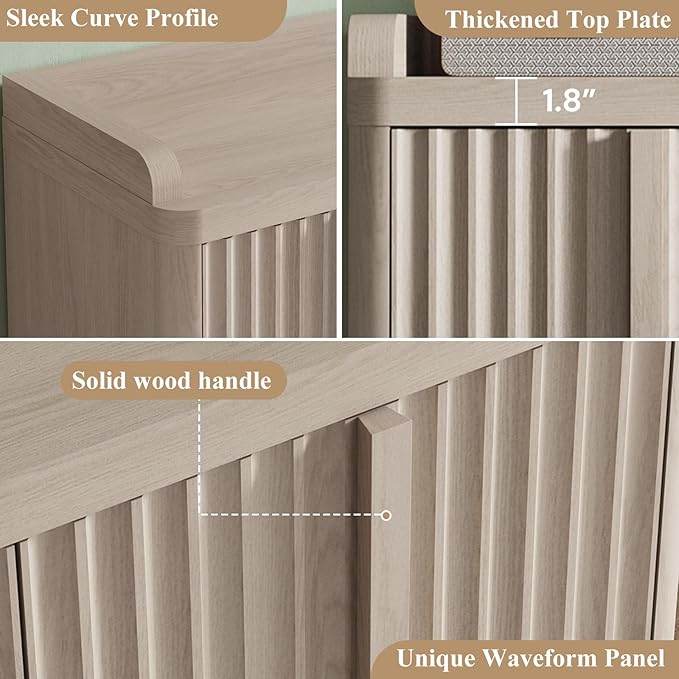 Fluted Shoe Storage Cabinet for Entryway – 45" Tall, 6-Tier Shoe Organizer with 4 Adjustable Shelves, Mid-Century Freestanding Wooden Shoe Rack for Hallway, Living Room, Closet, White Alder(2PCS)