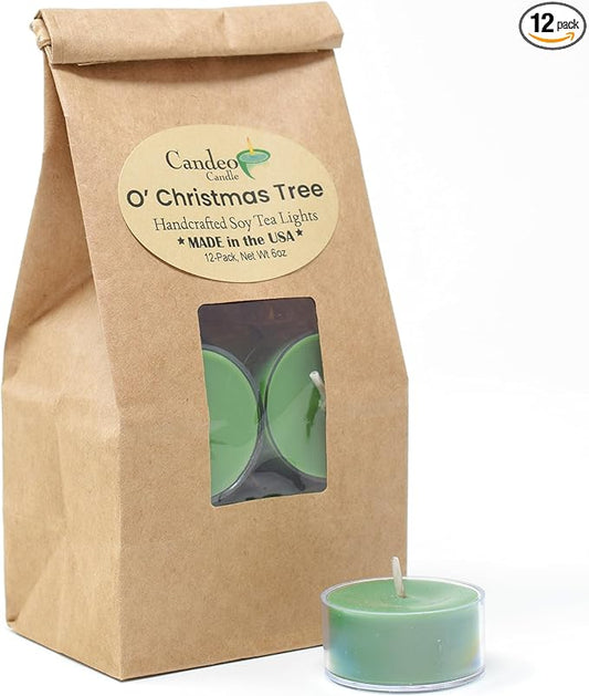 Candeo Candle Woodsy Winter Tealights 12 Pack Soy Beeswax Blend – Winter Lodge, Fraser Fir, O Christmas Tree, Clove & Holiday Home – Cozy Cabin Holiday Candles Handmade USA (O' Christmas Tree)