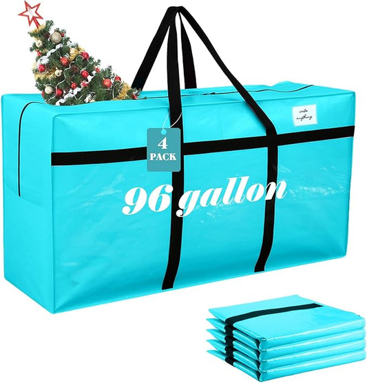 4 Pcs 96 Gallon Large Moving Bags with Zipper and Handles Foldable Storage Duffle Bags Heavy Duty Extra Large Totes for College Dorm Travel Clothes Blankets Bedding Moving (Lake Blue)