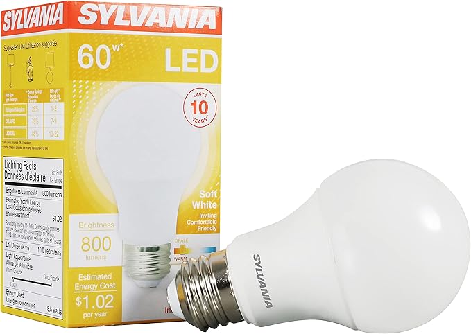 LEDVANCE Sylvania LED Light Bulb, 60W Equivalent A19, Efficient 8.5W, Medium Base, Frosted Finish, 800 Lumens, Soft White (73885) (Pack of 1)