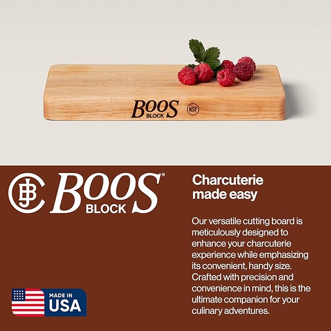 John Boos Chop-N-Slice Series Rectangular Wooden Maple Cutting Board 10”x5” – 1” Thick, 1.4-lb Reversible Butcher Block with Eased Corners & Edge-Grain – Made in the USA