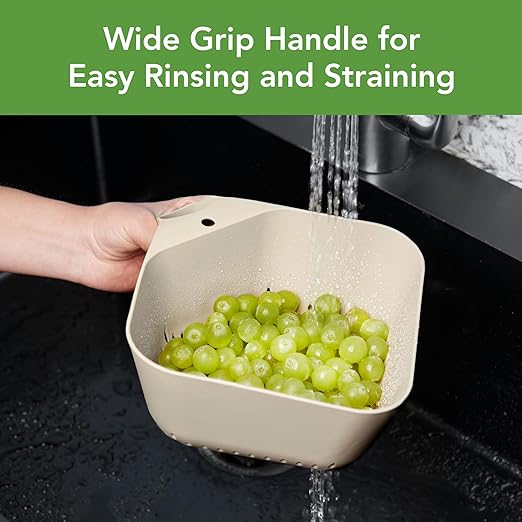 Tovolo 3 Quart Colander BPA Free Food Safe Plastic Strainer with Handle Heavy Duty Heat Resistant Pasta and Veggies Kitchen Drainer Steam Basket Dishwasher Safe, Oatmeal