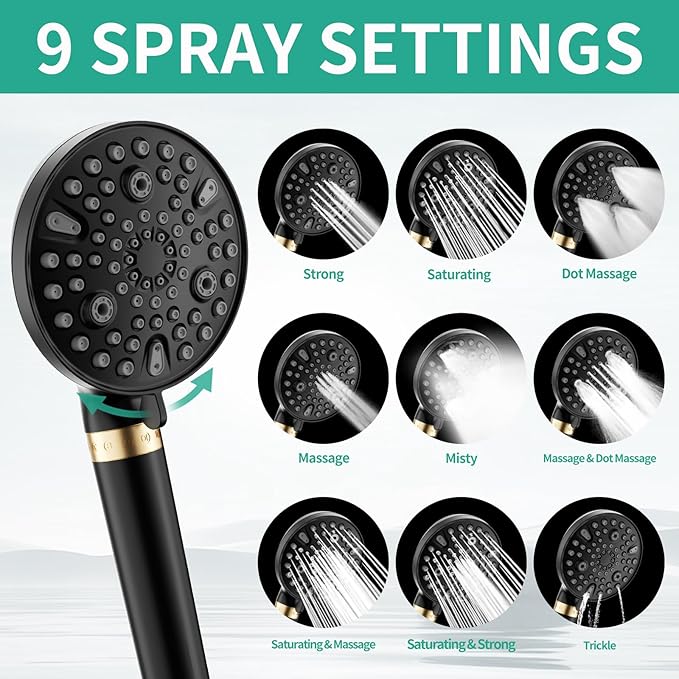 Filtered Rainfall Shower Head with Handheld Spray Combo, Dual Shower Head Combo High Pressure, Double Sprayer Filter Shower Head with Extra Long Hose & Adjustable Shower Arm (Black)