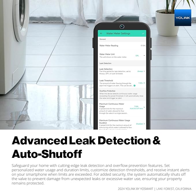 NSF Certified YoLink FlowSmart All-in-One Smart Water Meter & Auto Shutoff for 2" Pipes, LoRa Long-Range, Real-Time Leak Detection, 10-Year Battery, 80+ Device Ecosystem, Hub Required