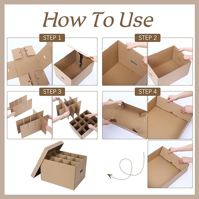 8 Pack Wine Glass Moving Boxes Kitchen Moving Boxes with Handle Kitchen Kit with Lid for Dish Glassware (15 x 12 x 10 Inches)