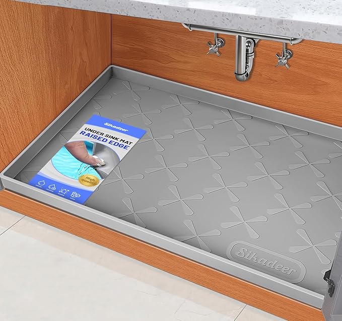 SIKADEER 37" x 22" Under Sink Mat Waterproof, Silicone Mat Kitchen Drawer Shelf and Cabinet Liner, Sink Protector for Bathroom Organizers and Storage, Boot Tray Pet Food Mats