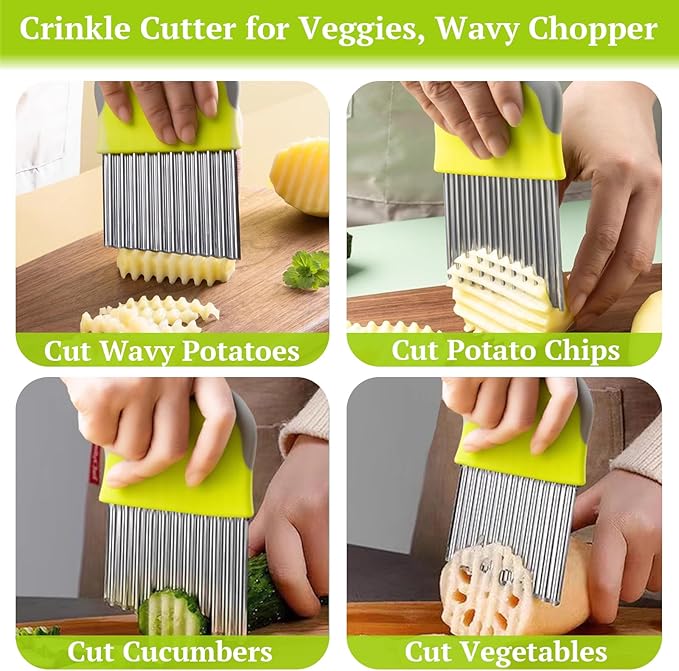 Suuker Crinkle Cutter for Veggies, Stainless Steel French Fry Cutter for Potatoes, Carrots, Cucumbers, Wavy Chopper, Onion Chopping Tools Kitchen Dicer Gadget