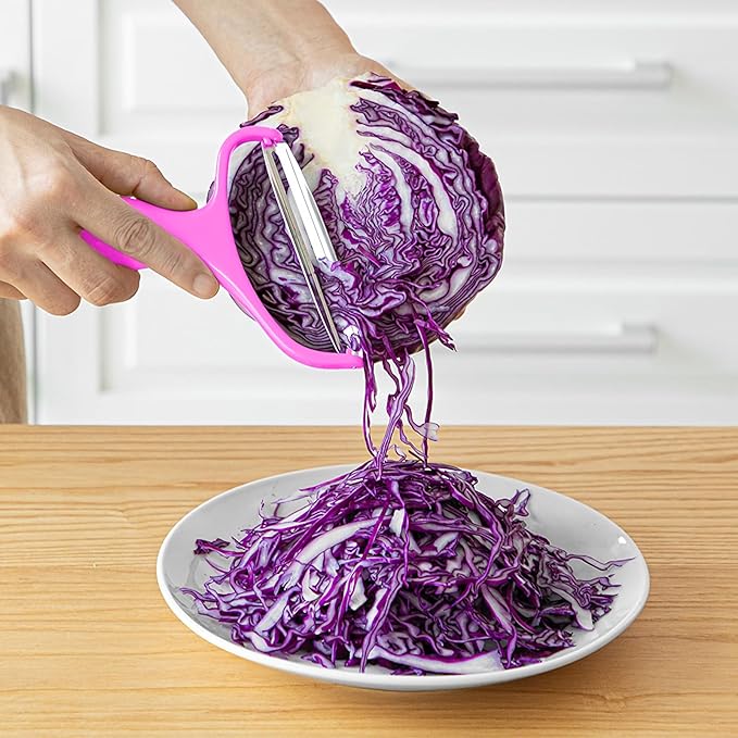 Upgrade 2 pack Veggie cabbage shredder for coleslaw stainless steel cucumber carrot Potato peeler grater slicer,Kitchen gadgets (pink)