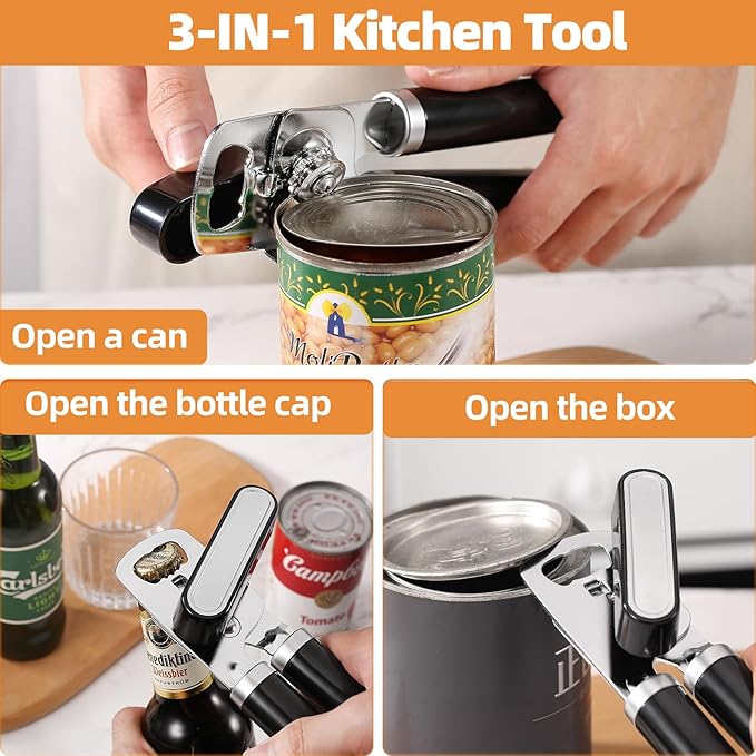 Smooth Edge Can Opener with Ergonomic Handles, Leaves No Sharp Edges, Dishwasher Safe & Easy to Clean, Rust-Resistant Stainless Steel