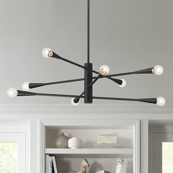 Possini Euro Design Livonia Matte Black Chandelier Lighting 29 1/2" Wide Mid Century Modern Sputnik Metal 8-Light Fixture for Dining Room House Foyer Kitchen Island Entryway Bedroom High Ceilings