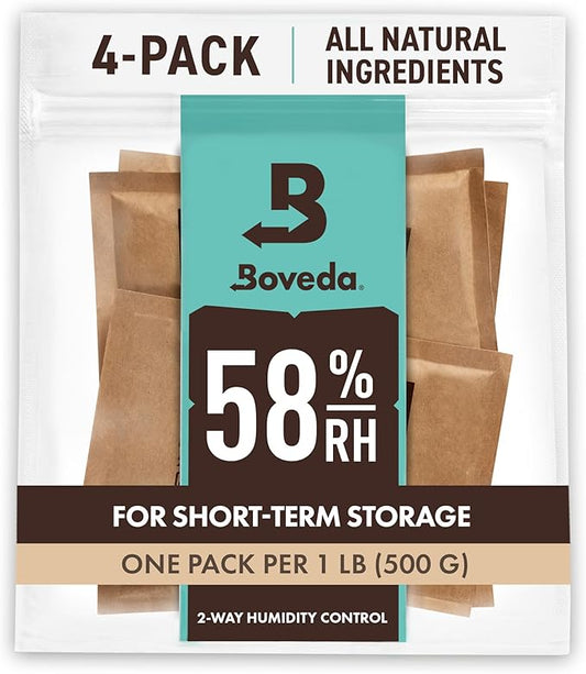 Boveda 58% Two-Way Humidity Control Packs For Storing 1 lb – Size 67 – 4 Pack – Moisture Absorbers for Storage Containers – Humidifier Packs – Hydration Packets in Resealable Bag