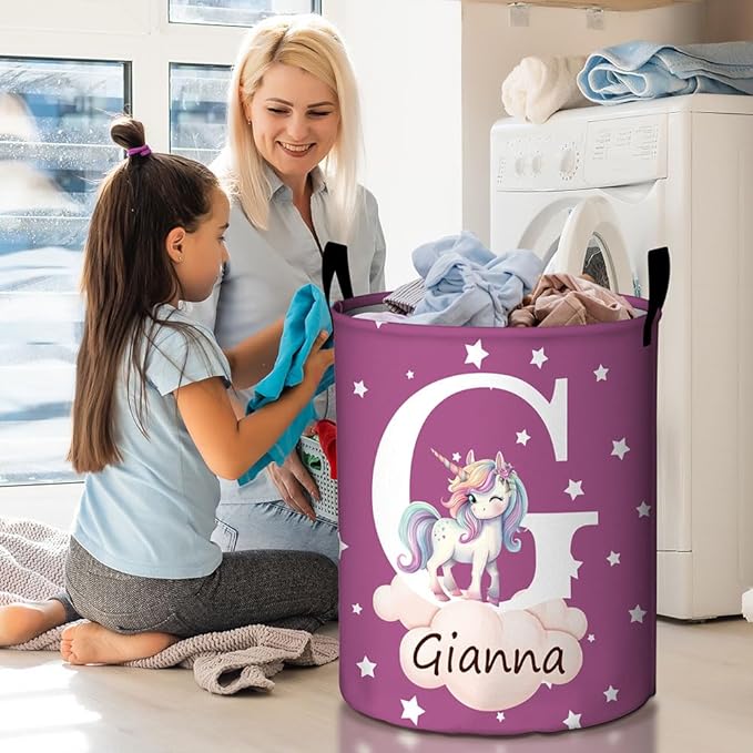 callie Personalized Animal Laundry Basket for Kids Baby, Waterproof Collapsible Cute Laundry Hamper, Clothes Toys Storage Bin for Bedroom Nursery (13.8" x 16.5", 15.7" x 19.6")