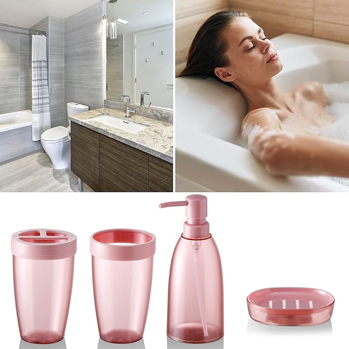iMucci Bathroom Accessories Set 5Piece Sea Bathroom Sets, Toothbrush Holder, Toothbrush Cup, Lotion Soap Dispenser, Soap Dish and Qtip Holder Bathroom Decor