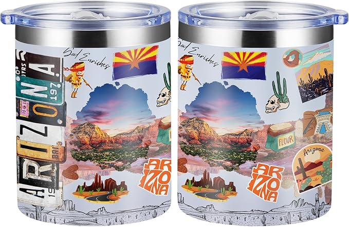 12oz Coffee Mug Arizona State Insulated Coffee Cups, United States Map Travel Mug Landmark, Birthday Gifts Cute Mugs with Lid and Straw Mothers Day Gifts