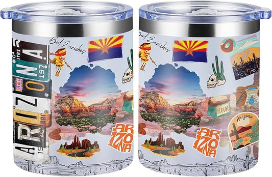 12oz Coffee Mug Arizona State Insulated Coffee Cups, United States Map Travel Mug Landmark, Birthday Gifts Cute Mugs with Lid and Straw Mothers Day Gifts