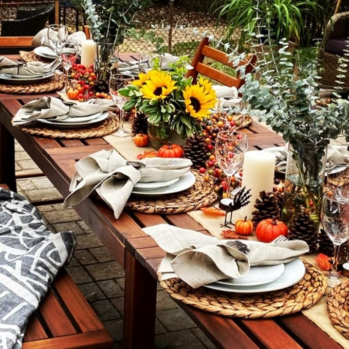 CENBOSS Woven Placemats (11.8" Set of 4, Brown Wash) Round Placemat, Wicker Place mats, Rattan Place mat, Plate Chargers