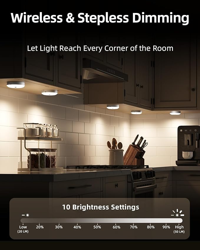 EZVALO 6-Pack Under Cabinet Lighting, Rechargeable Motion Sensor Puck Lights with Remote, 3 Color Temps &12 RGB Colors, Magnetic Stick on Light, Dimmable Under Counter Lights for Kitchen, Shelf, Stair