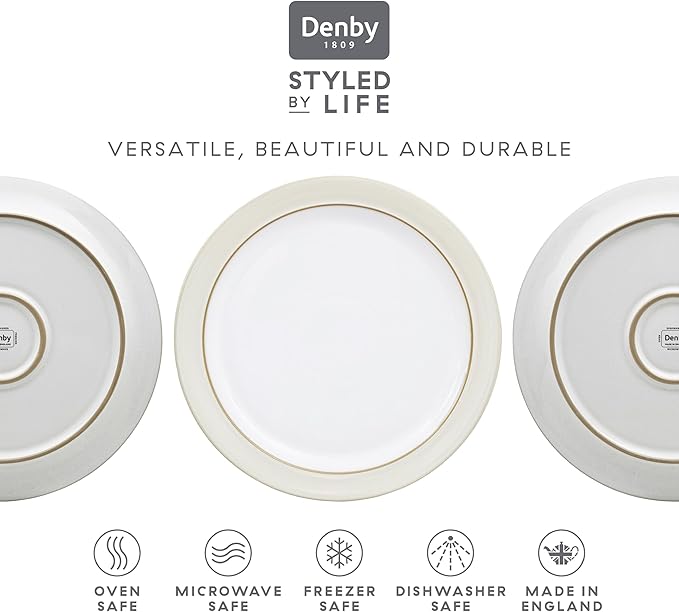 Denby Natural Canvas Dinner Set For 4-12 Piece Dinnerware Set, One size, White Neutral - Dishwasher Microwave Oven Safe - Scratch Chip Resistant