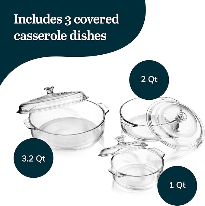 Libbey Baker's Basics 3-Piece Glass Casserole Baking Dish Set with Glass Covers