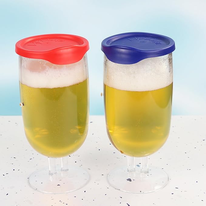 LipLidz Brewtail/Tumbler Glasses, 4 Pack, 20.7 oz Dual-Stemmed BPA-Free Plastic Drinkware with Drink-Through Attachable Lid, Shatterproof, Made in USA (Dark Blue + Red)