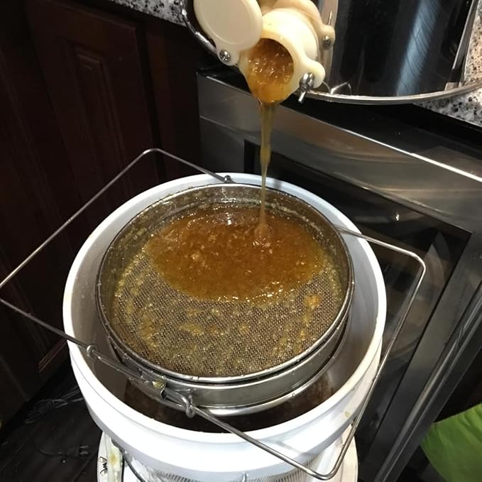 Stainless Steel Honey Strainer, Double Sieve Honey Filter Bee Keeping Equipment Filter Honey Extractor Equipment for 5 Gallon Bucket Honey