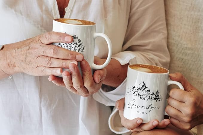 Vivulla68 Grandparents Gifts First Time 2024, Pregnancy Announcement For Mug Set, Promoted To Grandma And Grandpa 2024 Mugs, Baby Est Grandparent mug - White 1 (Grandparent Mug Set 2024, 11Oz)