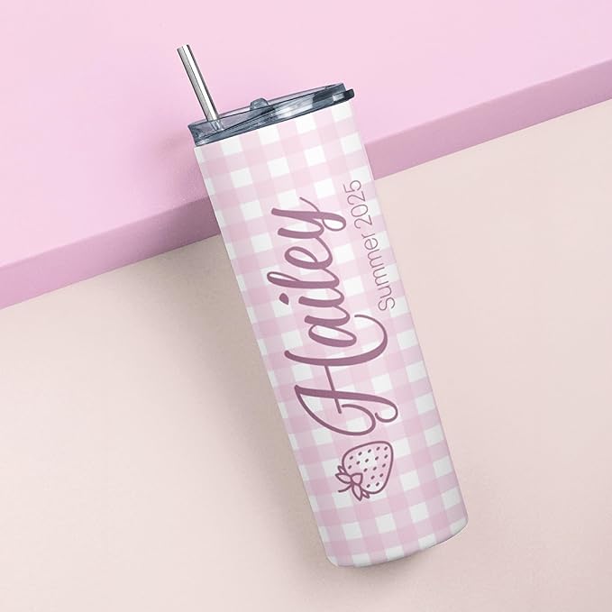 Personalized 20 Oz Skinny Tumbler - Customizable with Name & Icon, BPA-Free Stainless Steel, 6 Color Styles, Includes Straw - Custom Gifts for Summer