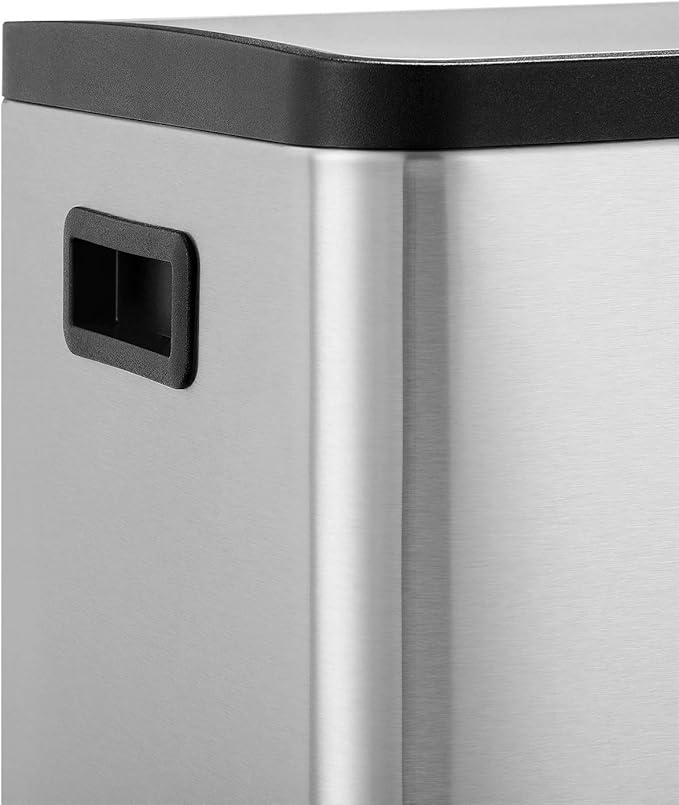 SONGMICS Trash Can, 12-Gallon Pedal Garbage Can, Stainless Steel Step Bin, Plastic Inner Bucket and Lid, Soft Closure, Fingerprint Proof, for Kitchen, Living Room, Silver ULTB007E01