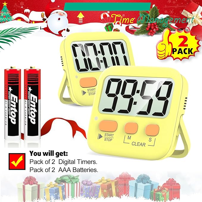 Antonki 2 Pack Digital Timer for Kids, Magnetic Countdown Kitchen Timers for Cooking, Egg, Classroom, Teacher, Exercise, Study, Oven - Battery Included