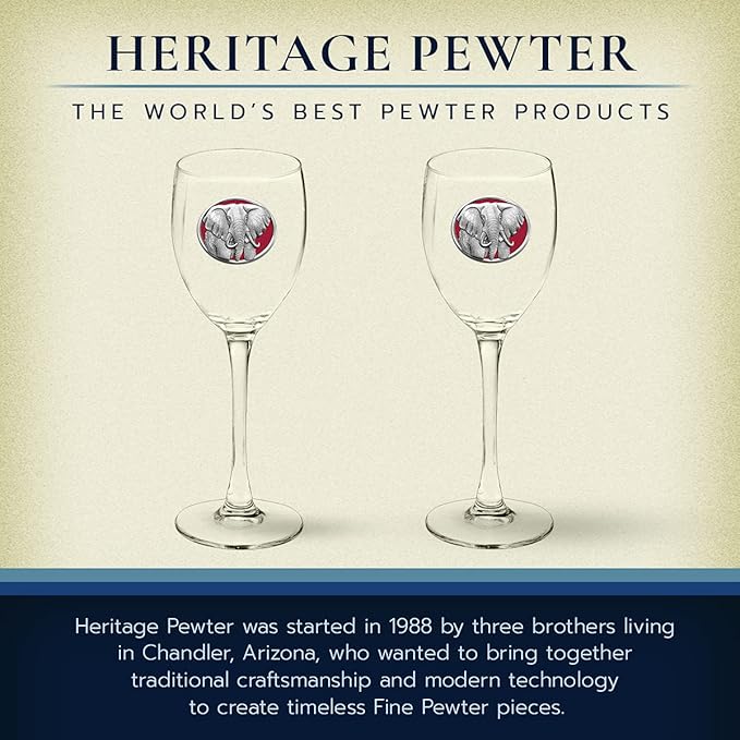 Heritage Pewter Elephant Glass Goblets – Set of 2 | 12 OZ Goblet Wine Glasses | Expertly Crafted Pewter Glass