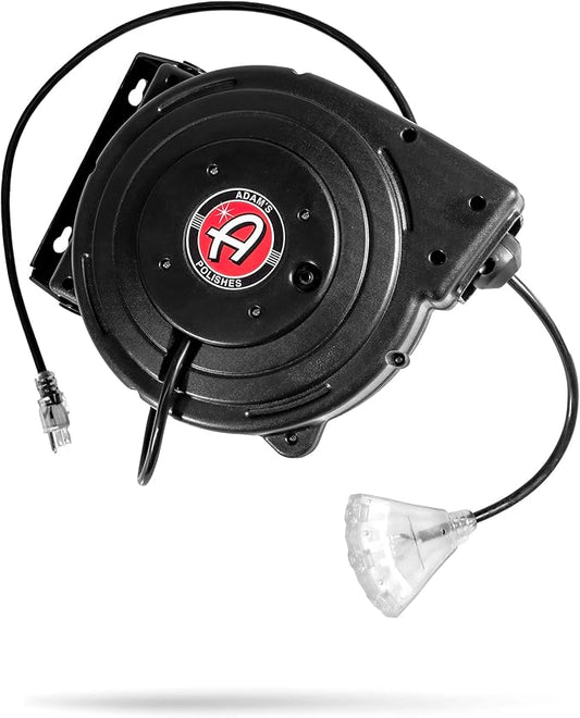 Adam's Polishes 50 Ft Retractable Extension Cord Reel - Electrical Power Cord Reel - Premium Construction & Specs To Tackle Any Job - Keep Your Garage Organized