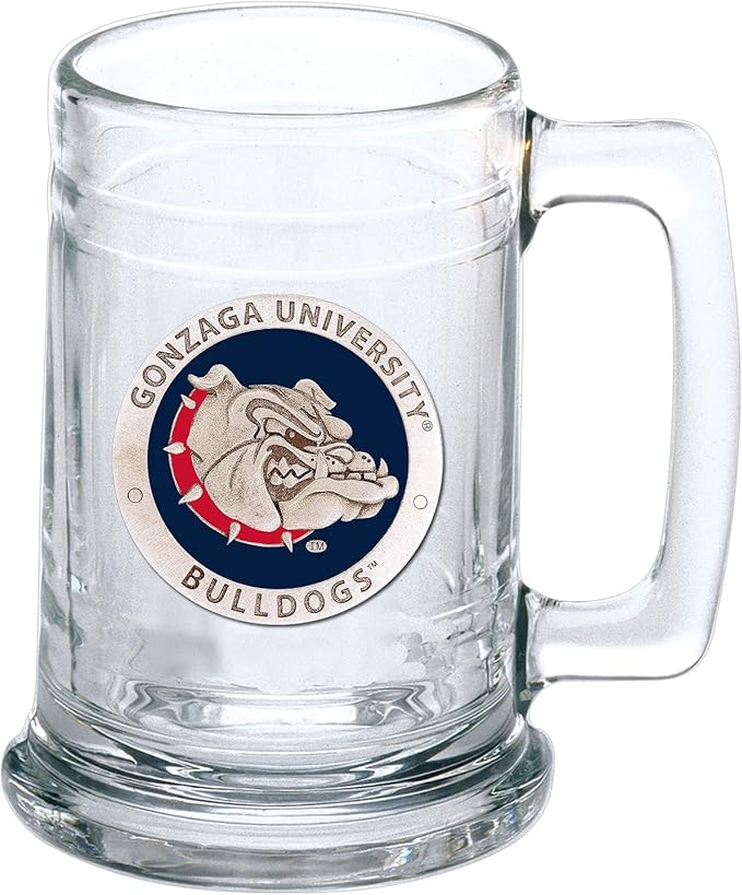 Heritage Pewter Gonzaga Beer Stein Glass | 15 Ounce German-Style Beer Glass | Intricately Crafted Metal Pewter Alma Mater Inlay