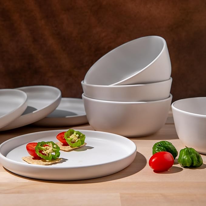 Dinnerware Sets, Stoneware Dinnerware Sets, Plates and Bowls Sets, Dishes, 12-Piece Service for 4, White