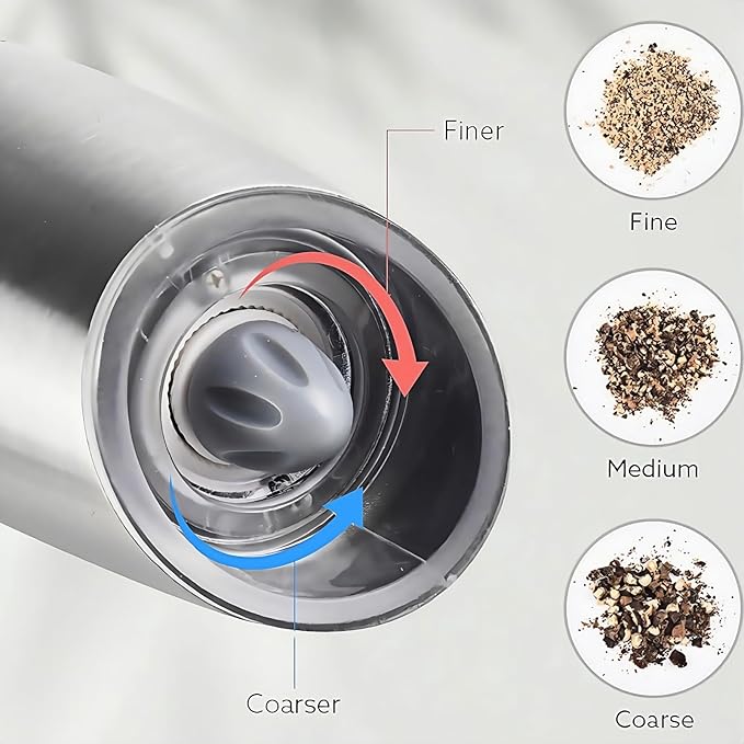 Gravity Electric Salt and Pepper Grinder Set, Adjustable Coarseness, Ceramic Grinding Core, Battery Operated, Perfect for Home Kitchen, BBQ, and Outdoor Picnics(Stainless Steel,2 Pack)