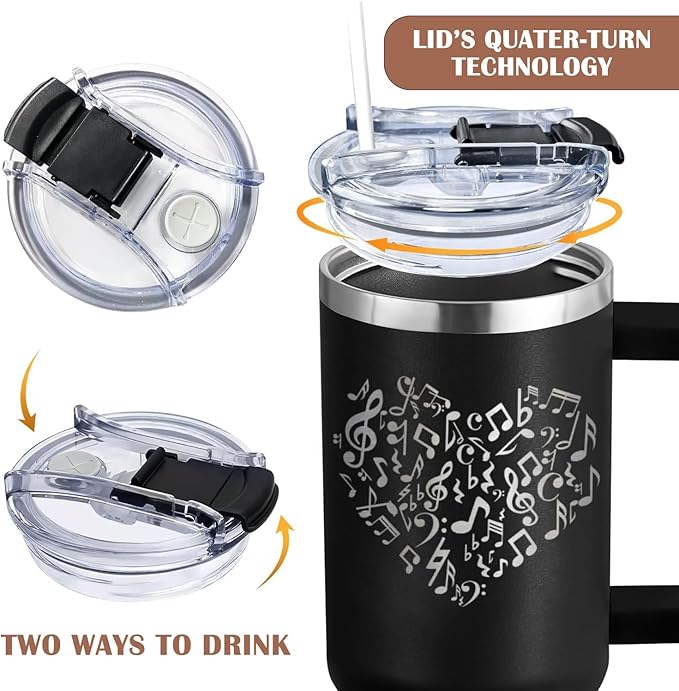 Music Gifts for Men, Women & Teens - 40oz Musical Themed Tumbler with Handle for Music Lovers, Teacher Appreciation Gifts - Fathers Day, Mothers Day, Birthday, Christmas Gift for Rhythm Lovers