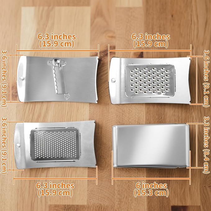 3-in-1 Handheld Cheese Grater Set for kitchen - Adjustable Slicer, Grater and Shredder with Tray - 430 Stainless Steel for Cheese, Butter, Vegetables, Chocolate, Dishwasher Safe